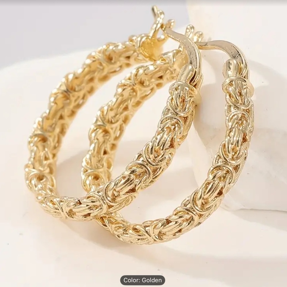 Byzantine Golden Hoop Earrings NEW 1"
